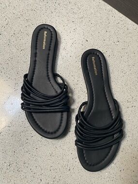 Reformation Black Multi-Strap Slide Sandals